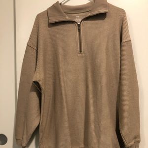 Aerie Tan Quarter Zip Pullover Sweatshirt